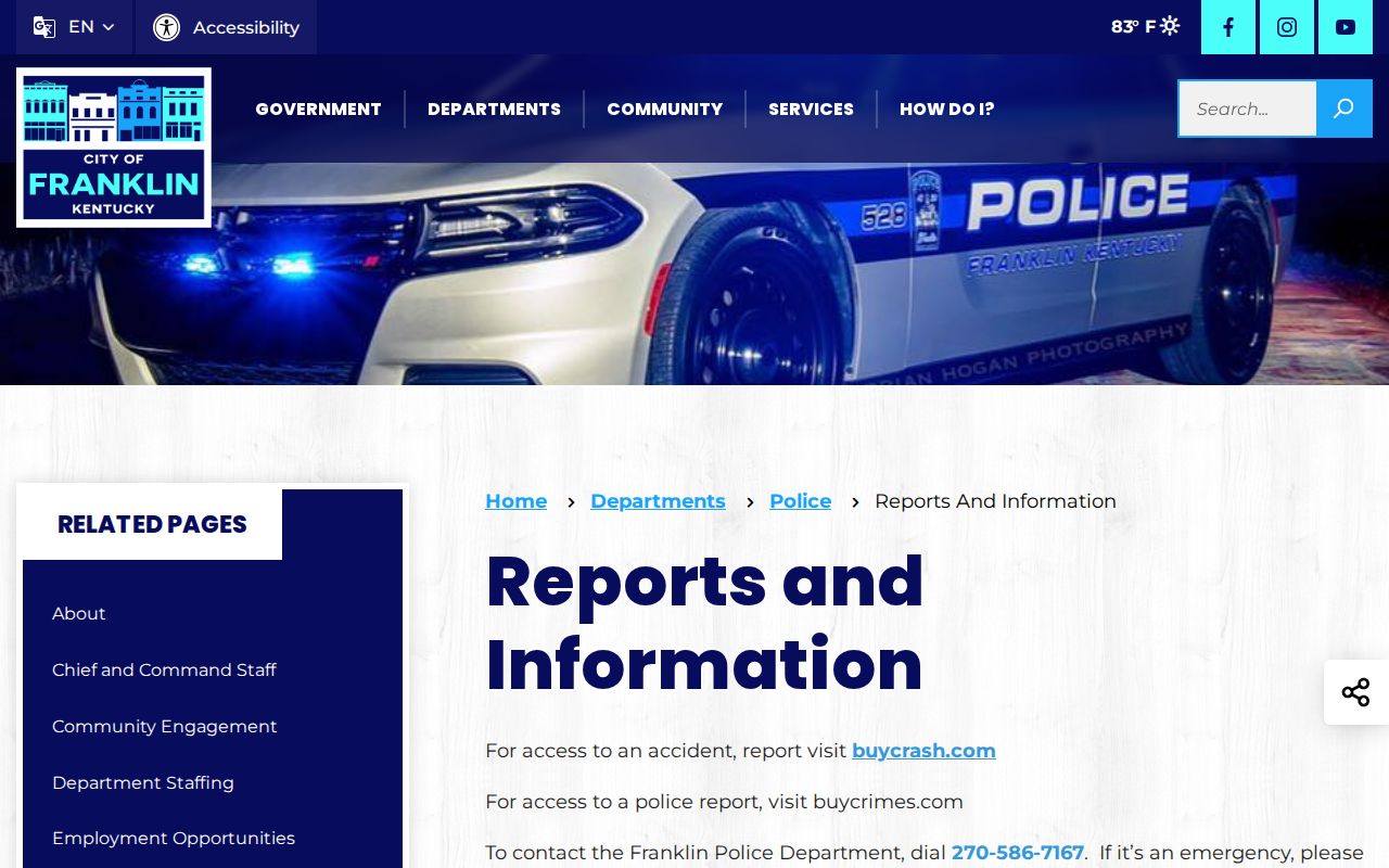 Franklin Police reports and busted arrest record information