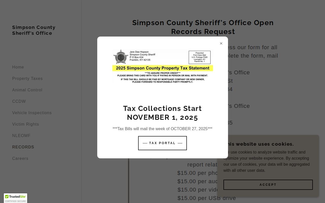Simpson County busted mugshot and arrest records request page